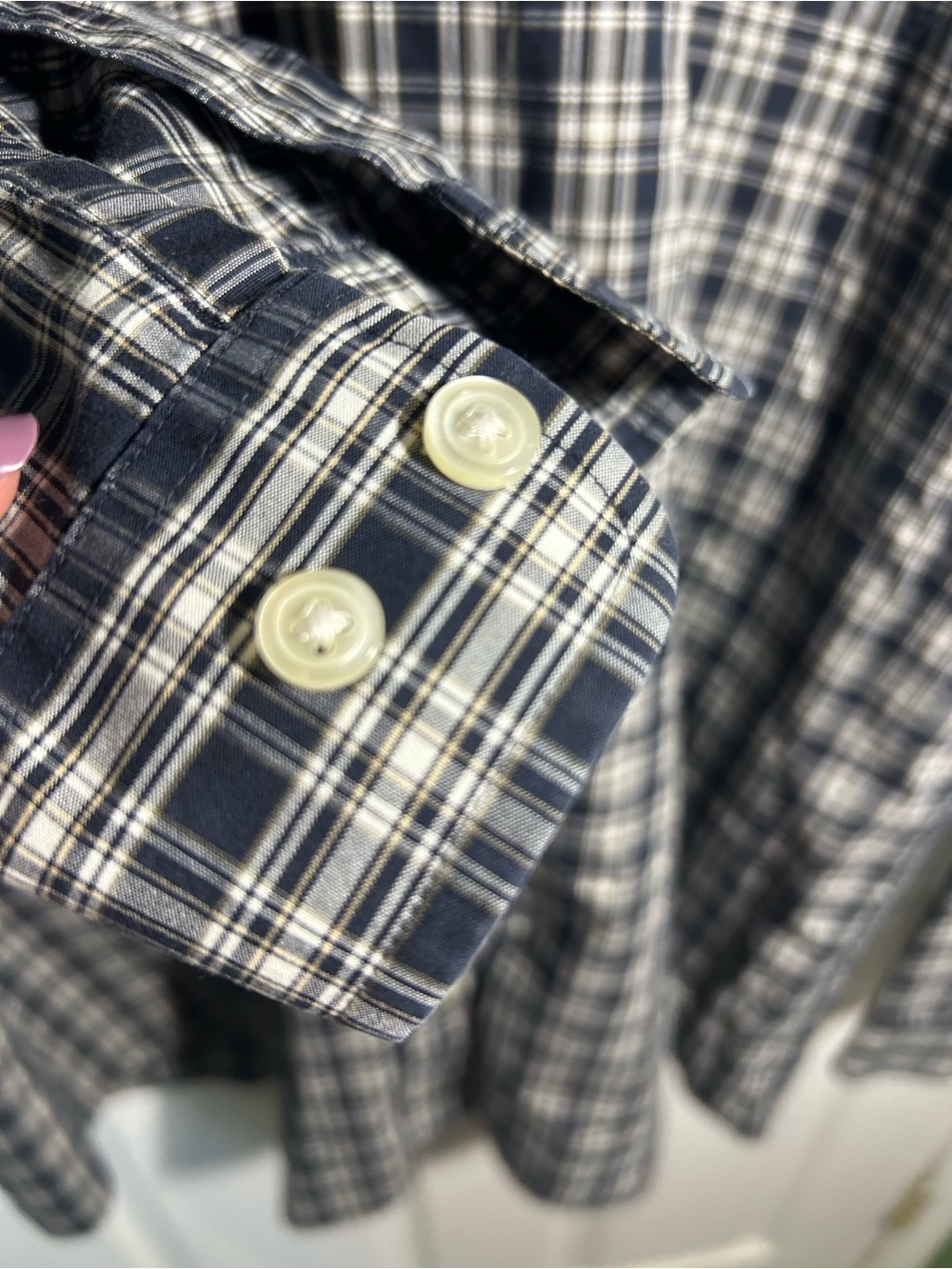 Eddie Bauer DarkNavy & White Plaid Button-Down Shirt Mens XLT Tall Wrinkle Free - Picture 8 of 11